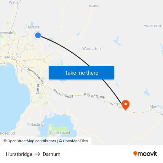Hurstbridge to Darnum map