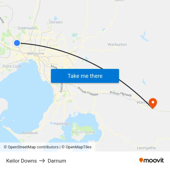 Keilor Downs to Darnum map