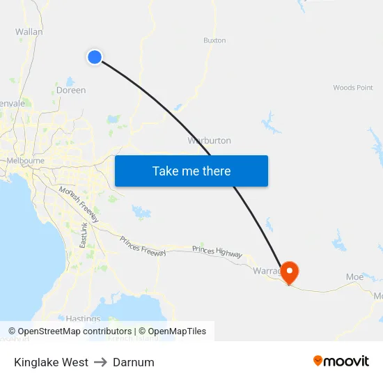 Kinglake West to Darnum map