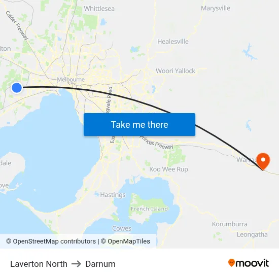 Laverton North to Darnum map