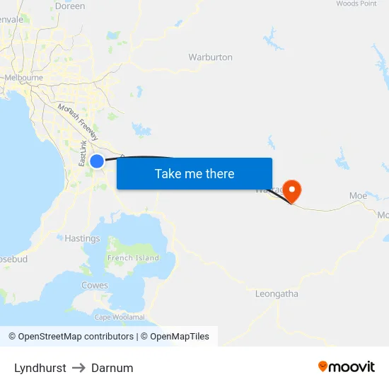 Lyndhurst to Darnum map