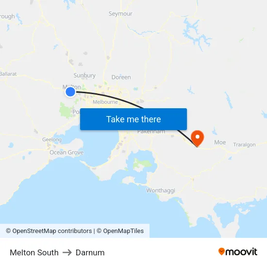Melton South to Darnum map
