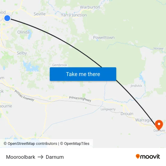 Mooroolbark to Darnum map