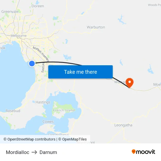 Mordialloc to Darnum map