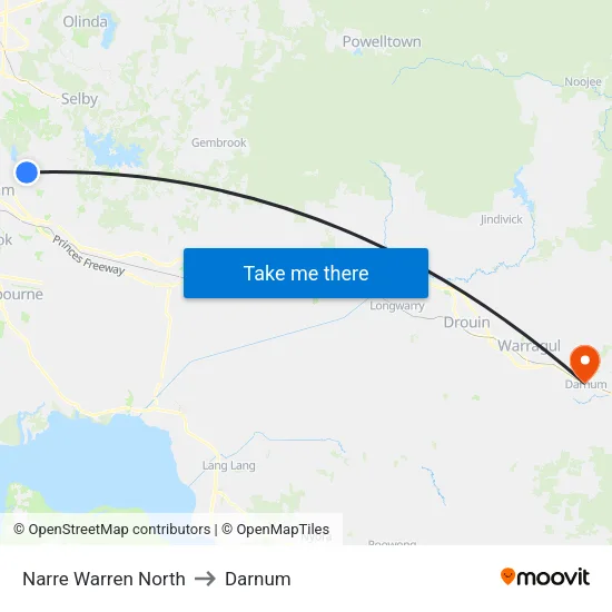 Narre Warren North to Darnum map