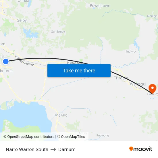 Narre Warren South to Darnum map