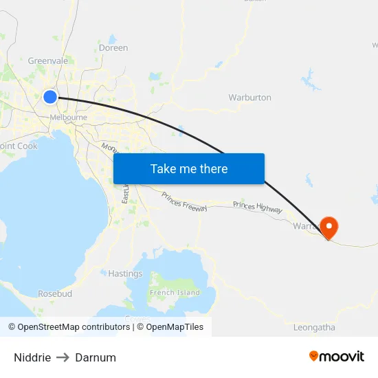 Niddrie to Darnum map