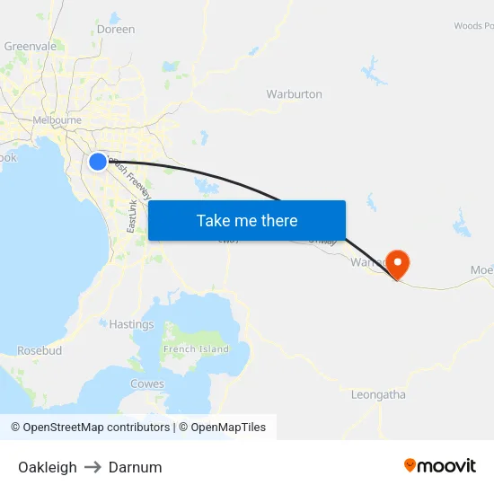 Oakleigh to Darnum map