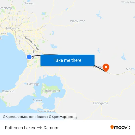 Patterson Lakes to Darnum map
