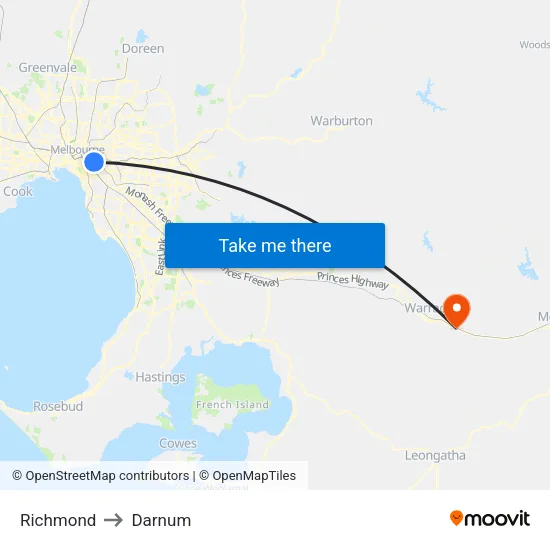Richmond to Darnum map