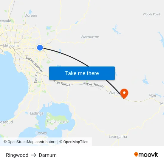 Ringwood to Darnum map