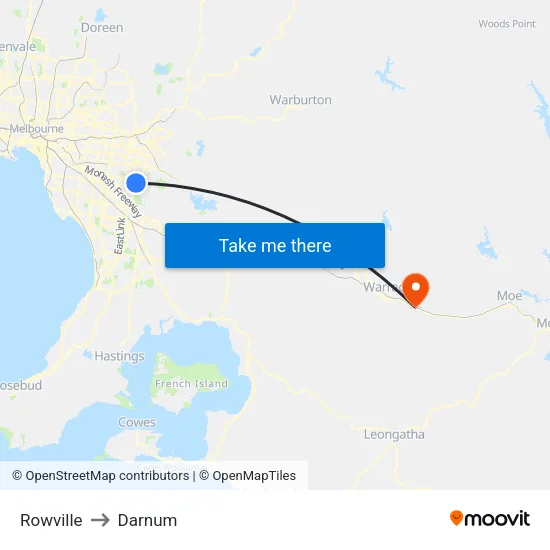 Rowville to Darnum map