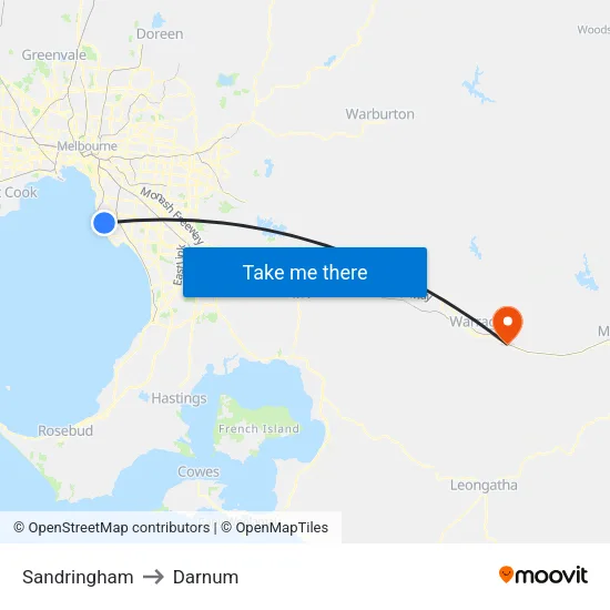Sandringham to Darnum map
