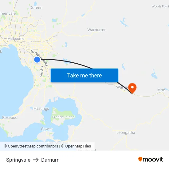 Springvale to Darnum map