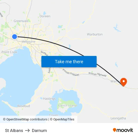 St Albans to Darnum map