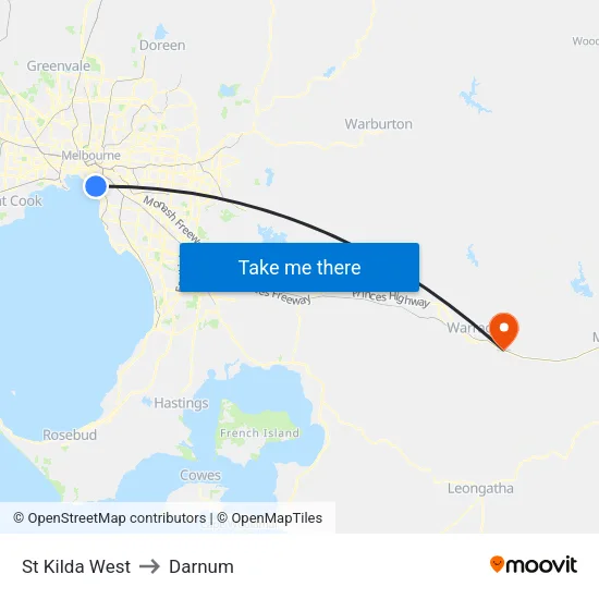 St Kilda West to Darnum map