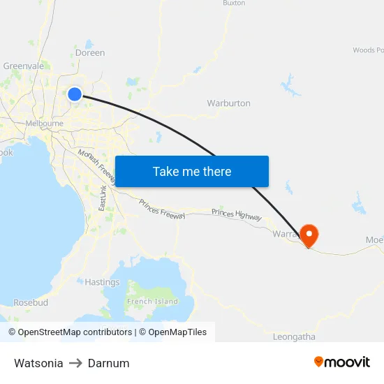 Watsonia to Darnum map