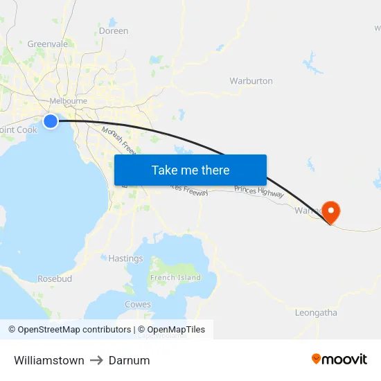 Williamstown to Darnum map