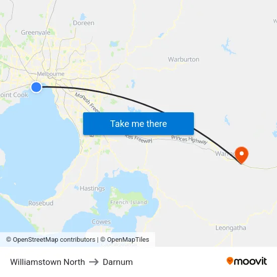 Williamstown North to Darnum map