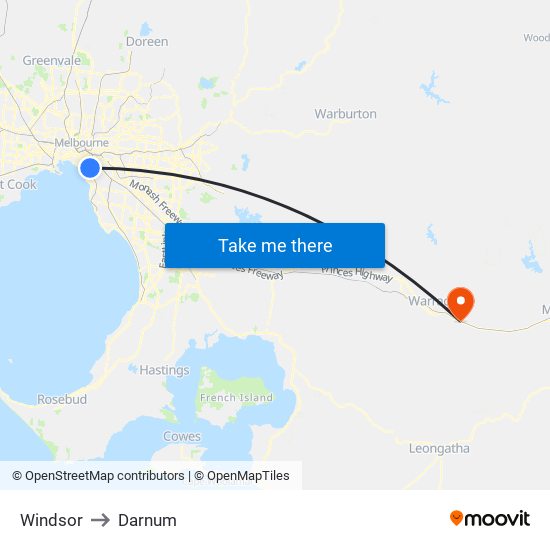 Windsor to Darnum map