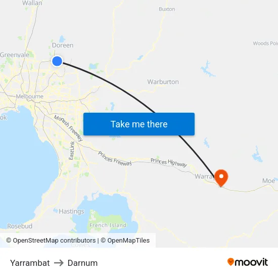 Yarrambat to Darnum map