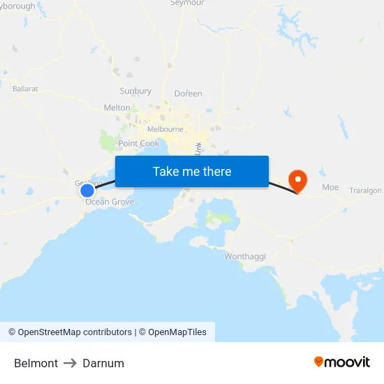 Belmont to Darnum map