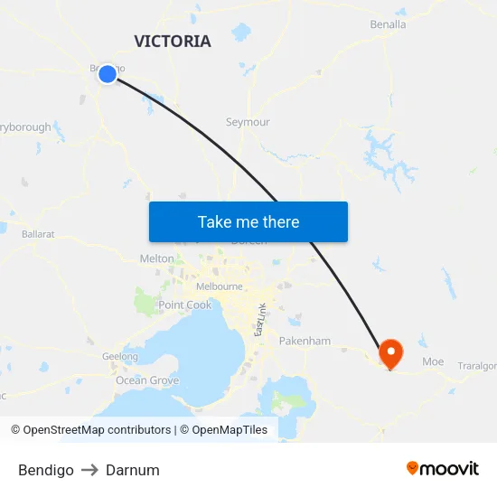 Bendigo to Darnum map