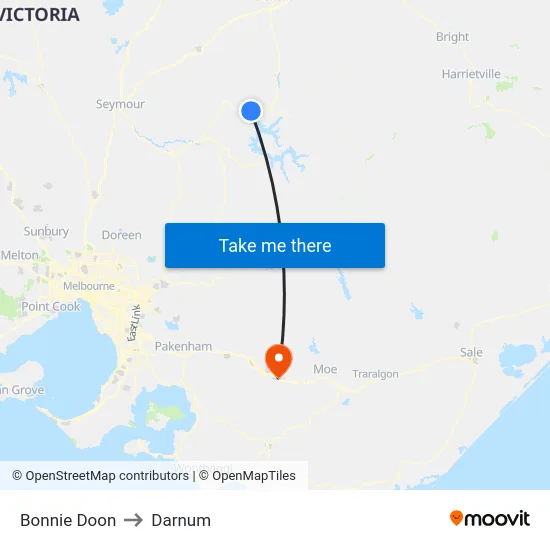 Bonnie Doon to Darnum map