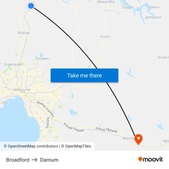Broadford to Darnum map