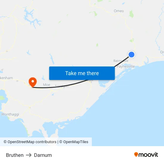 Bruthen to Darnum map