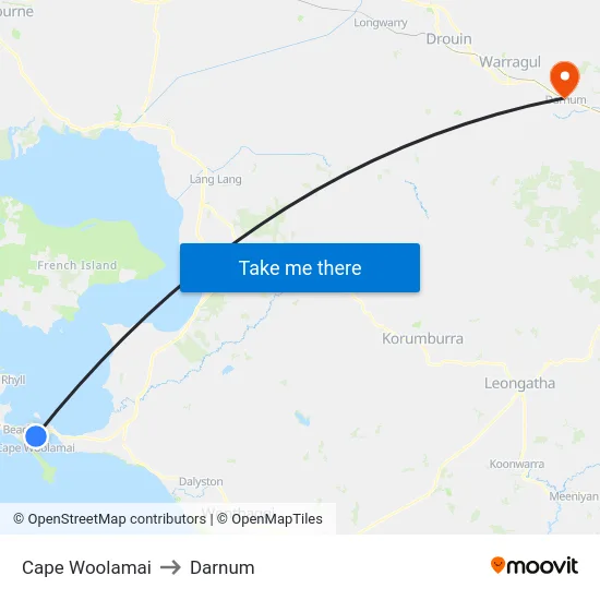 Cape Woolamai to Darnum map