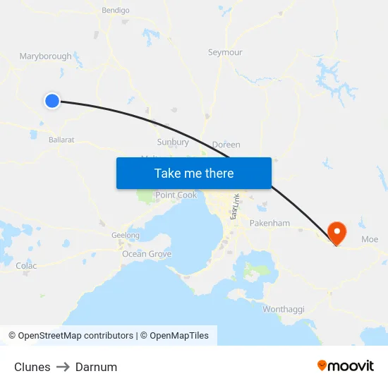 Clunes to Darnum map