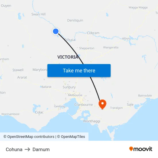 Cohuna to Darnum map