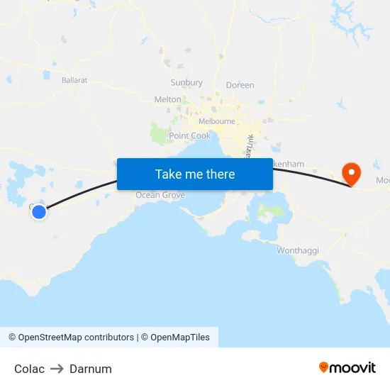 Colac to Darnum map