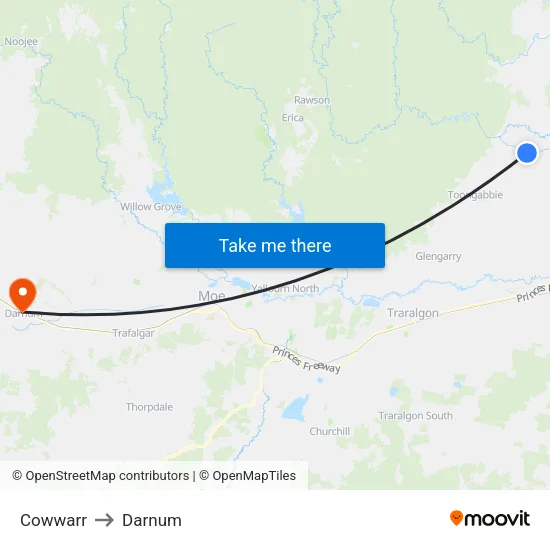 Cowwarr to Darnum map