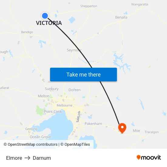 Elmore to Darnum map
