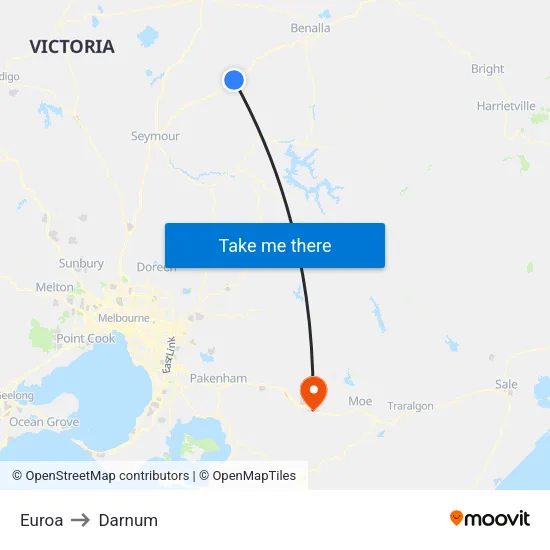 Euroa to Darnum map