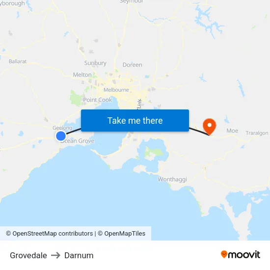 Grovedale to Darnum map