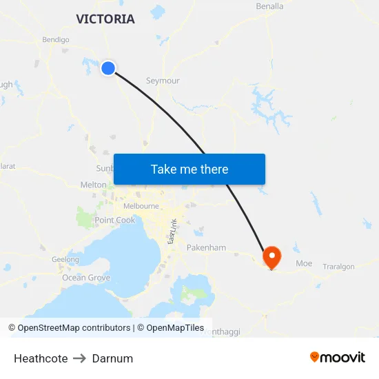 Heathcote to Darnum map