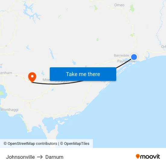 Johnsonville to Darnum map