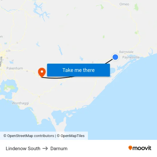 Lindenow South to Darnum map