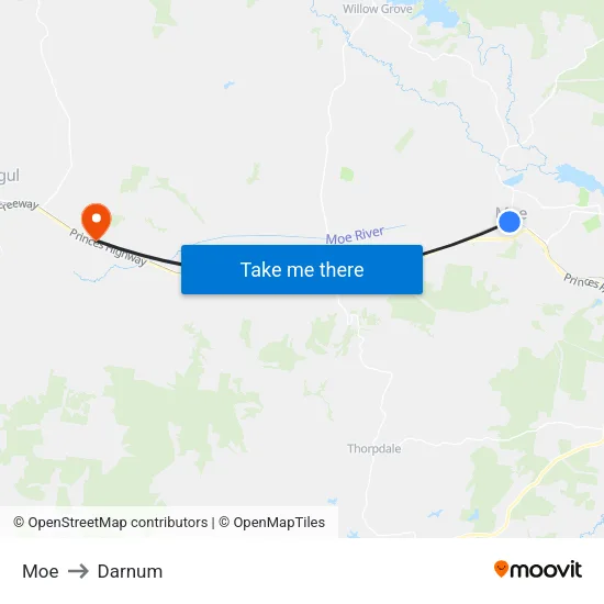 Moe to Darnum map