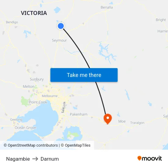 Nagambie to Darnum map