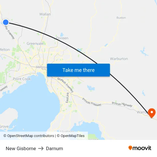New Gisborne to Darnum map