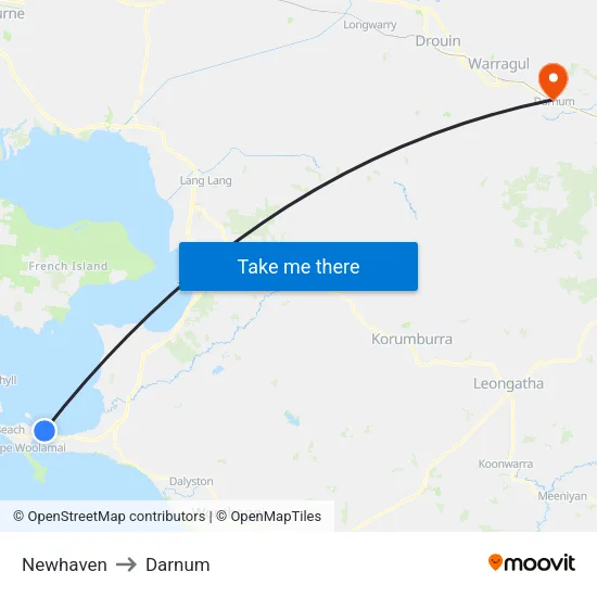 Newhaven to Darnum map