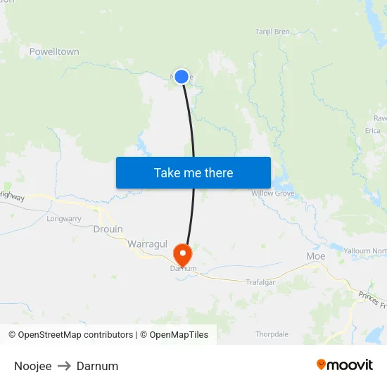 Noojee to Darnum map