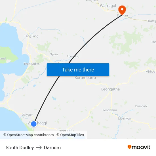 South Dudley to Darnum map