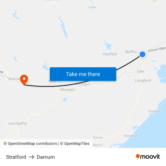 Stratford to Darnum map