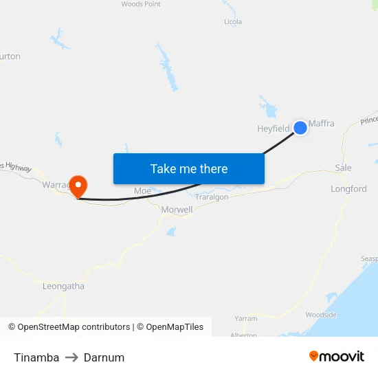 Tinamba to Darnum map