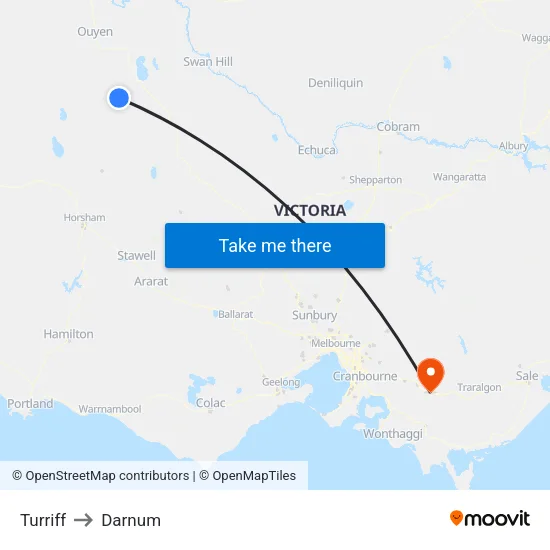 Turriff to Darnum map